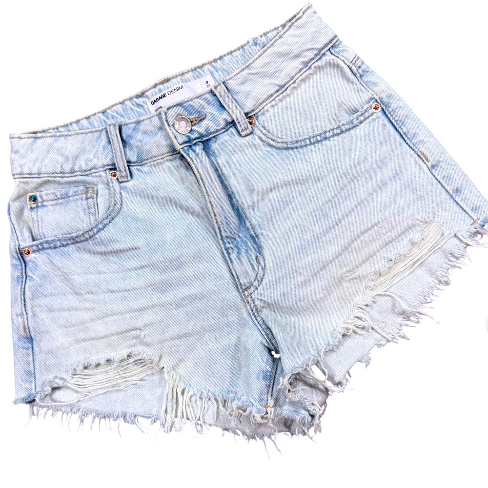 Garage Booty Shorts Womens 0 Blue Light Wash High Rise Festival Denim Distressed